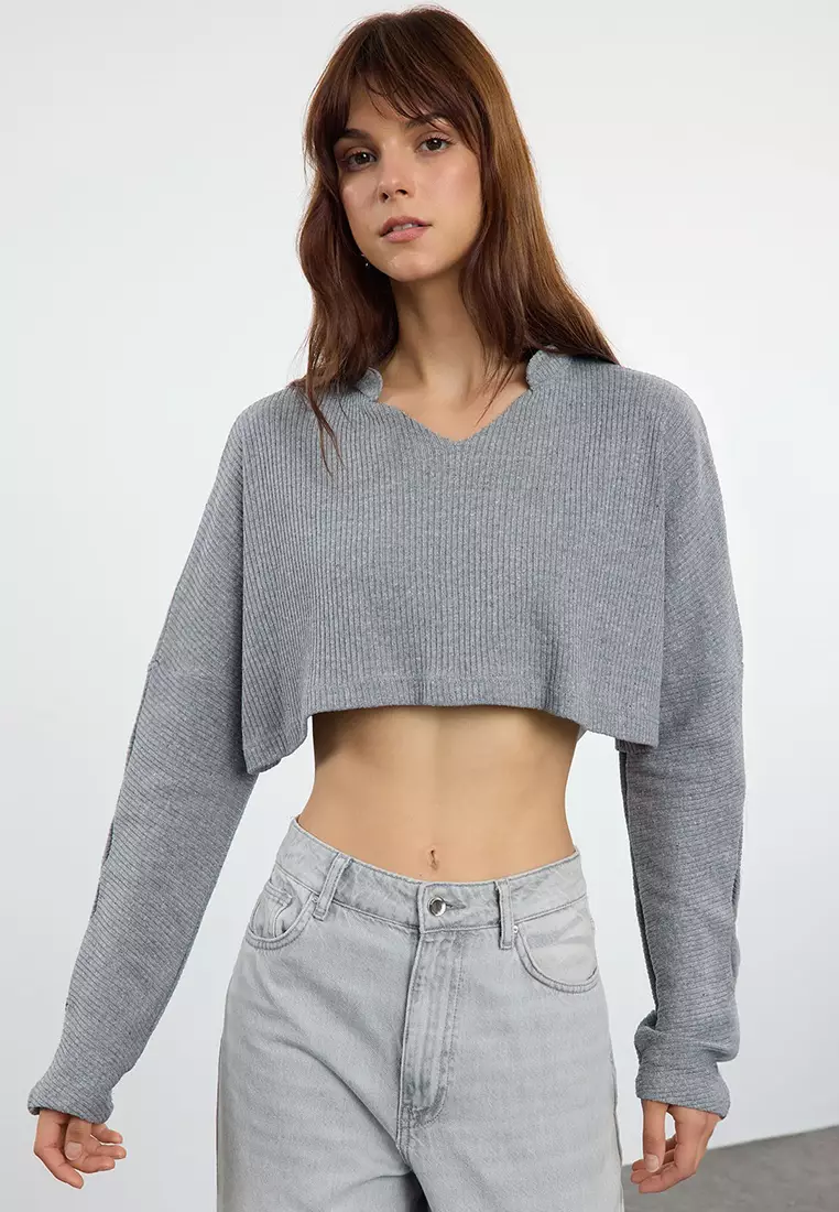 Jeans Top Sweater For Women Buy Trendyol Crop Knitted Sweater