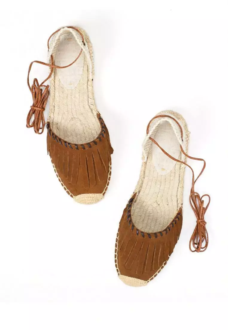 Lace Up Tassel Cow Suede Sandals HB007
