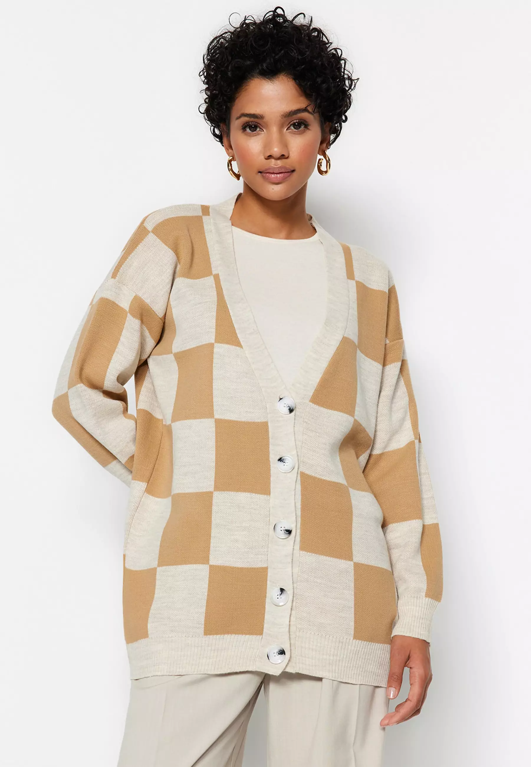 Check Pattern Knit Cardigan