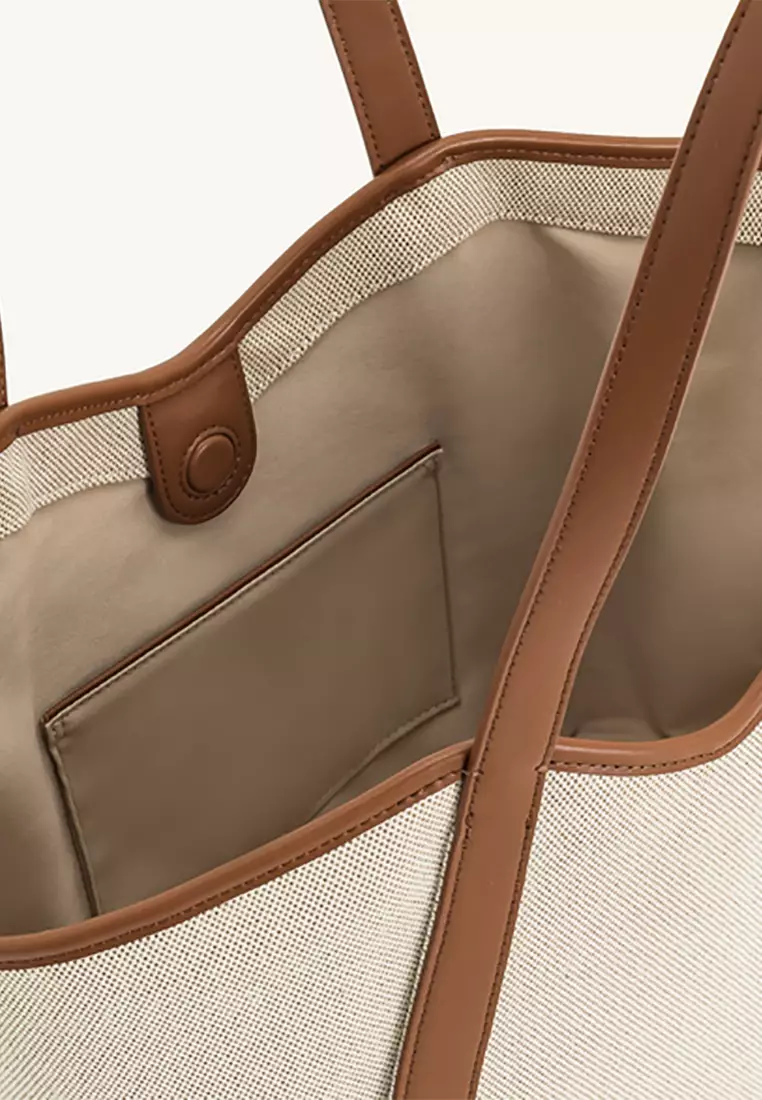 Kiana Large Capacity Tote Bag - Brown Canvas