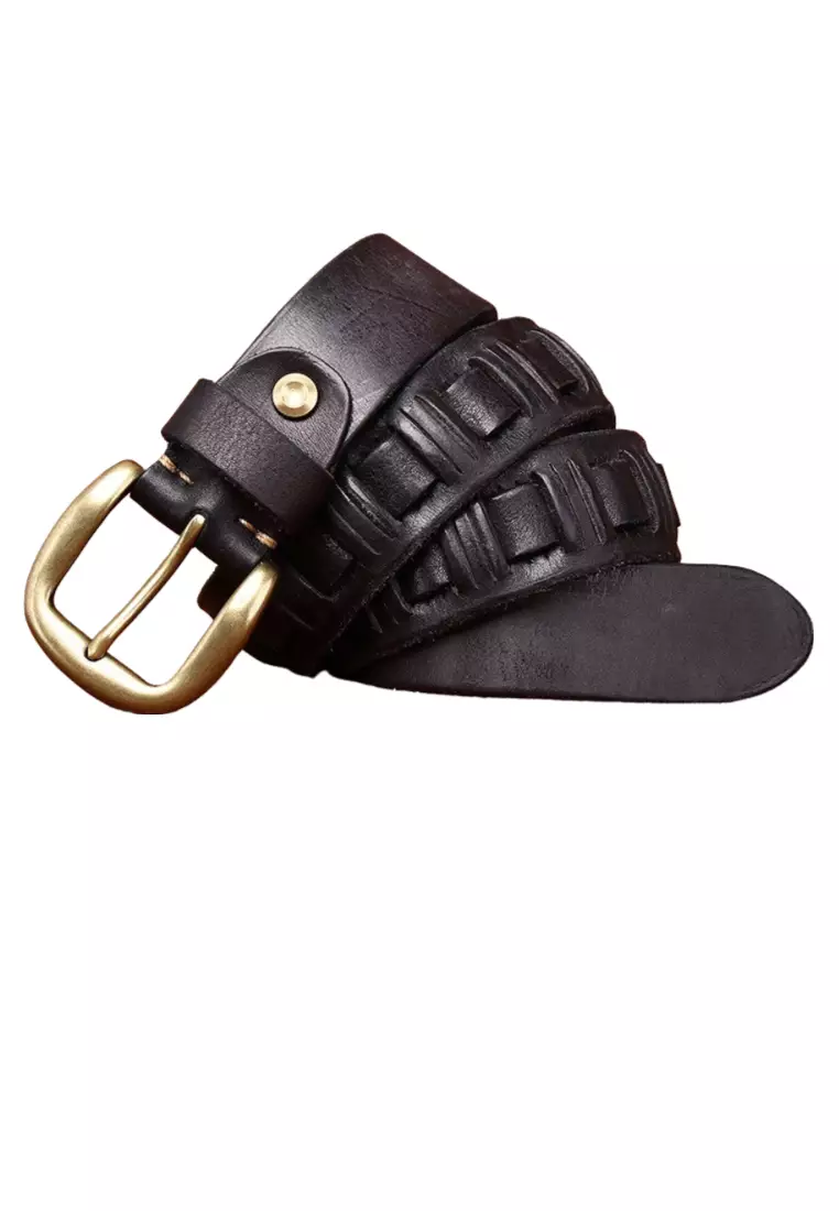 3.8cm Handwoven Genuine Leather Pin Buckle Belt