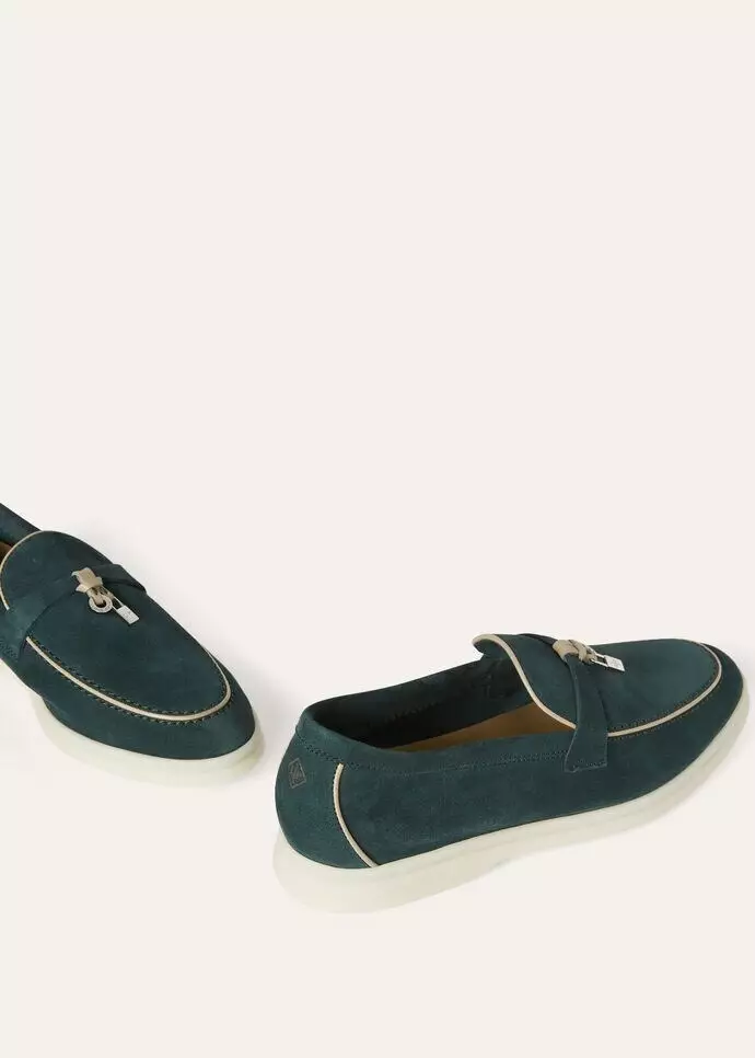 Summer Charms Walk Loafers Suede Goatskin with List Green sz 37