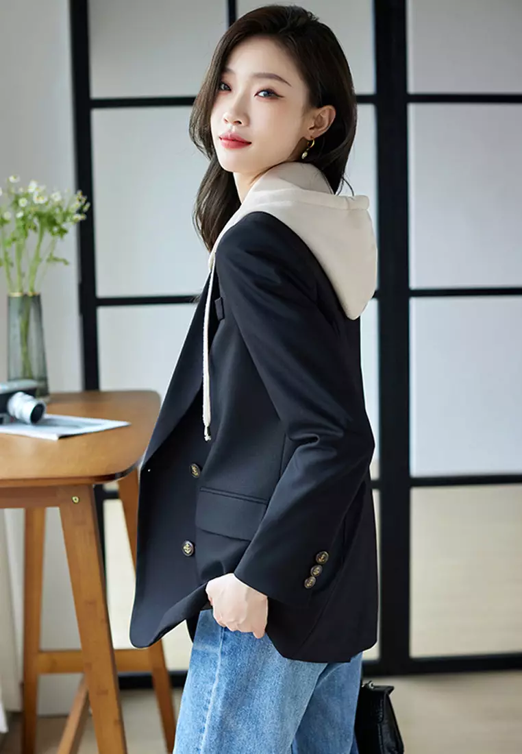 Double Breasted Blazer With Removable Hat