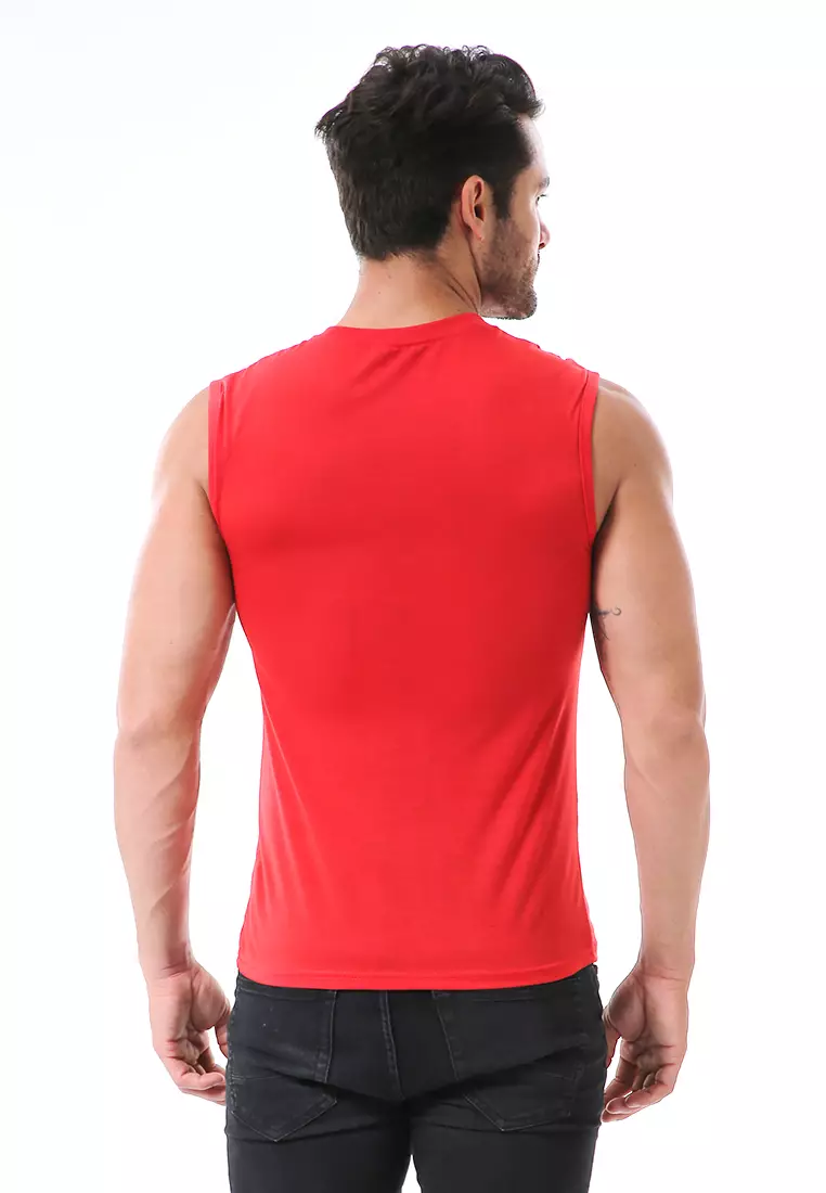 Bobby Atasan Kasual Pria Singlet Motif Never Look Back Sleeveless Tshirt Material Cotton ORIGINAL - Red