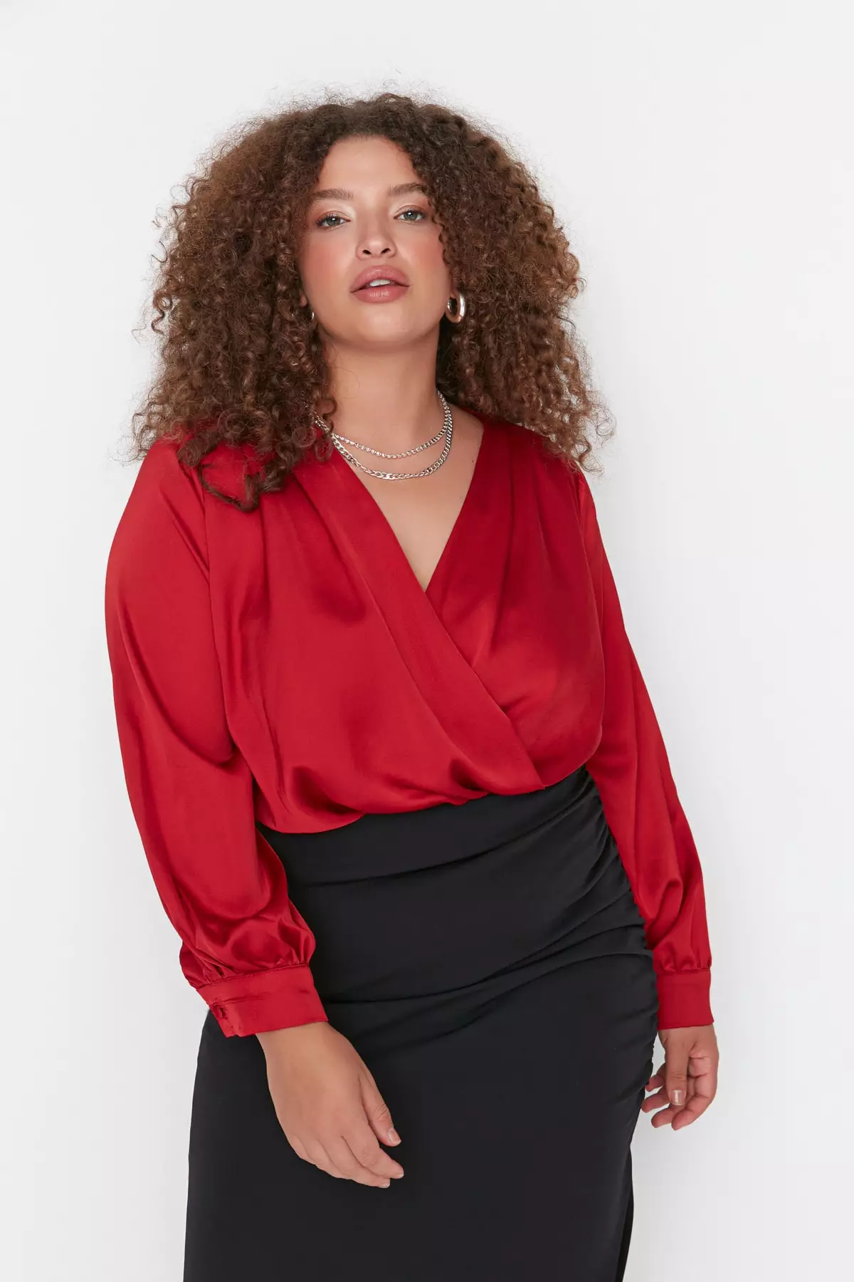 Plus Size Weave Satin Bodysuit