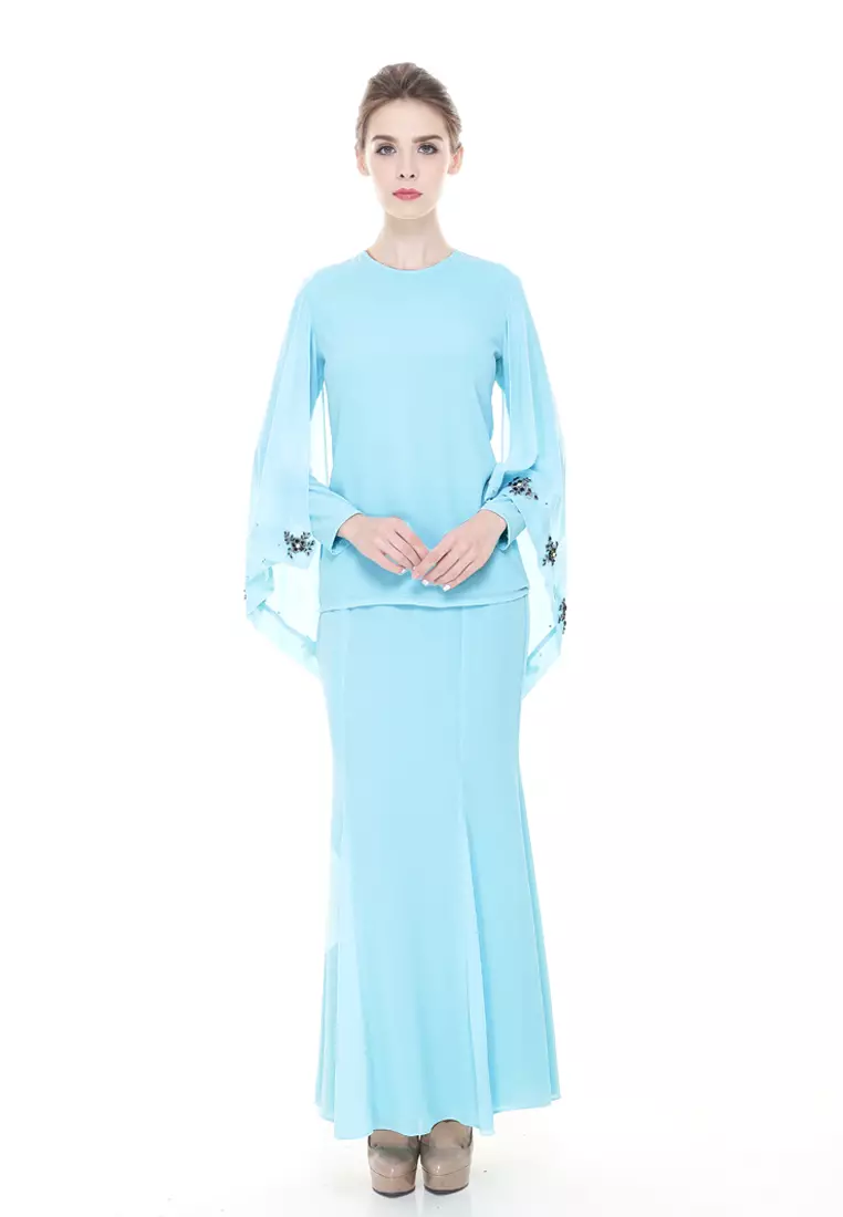 Melody Kurung Modern in Mint Blue