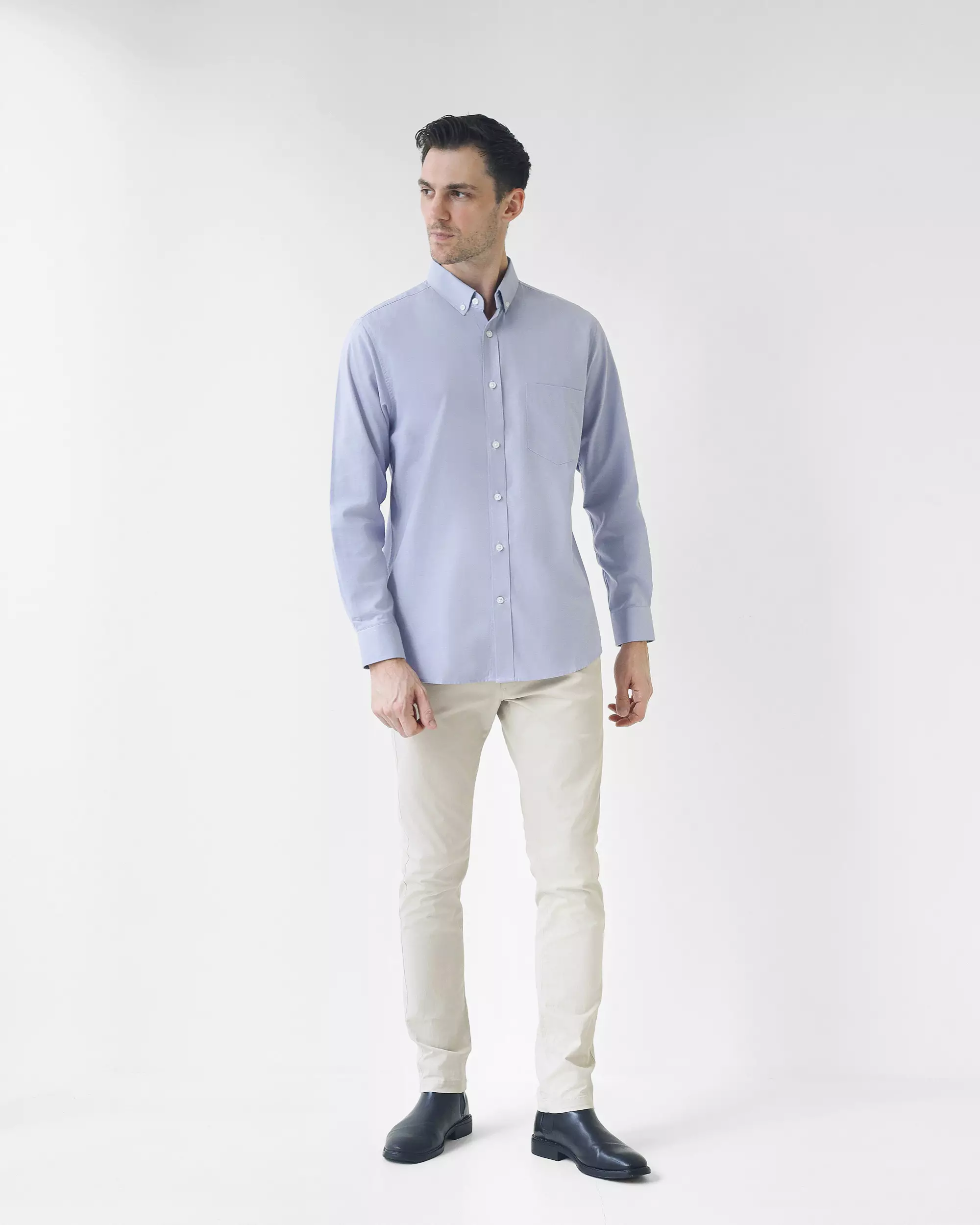 Cotton Well Marc Long Sleeve Oxford Shirt Wind Blue | Kemeja Pria Lengan Panjang Basic Polos Biru Ungu Muda
