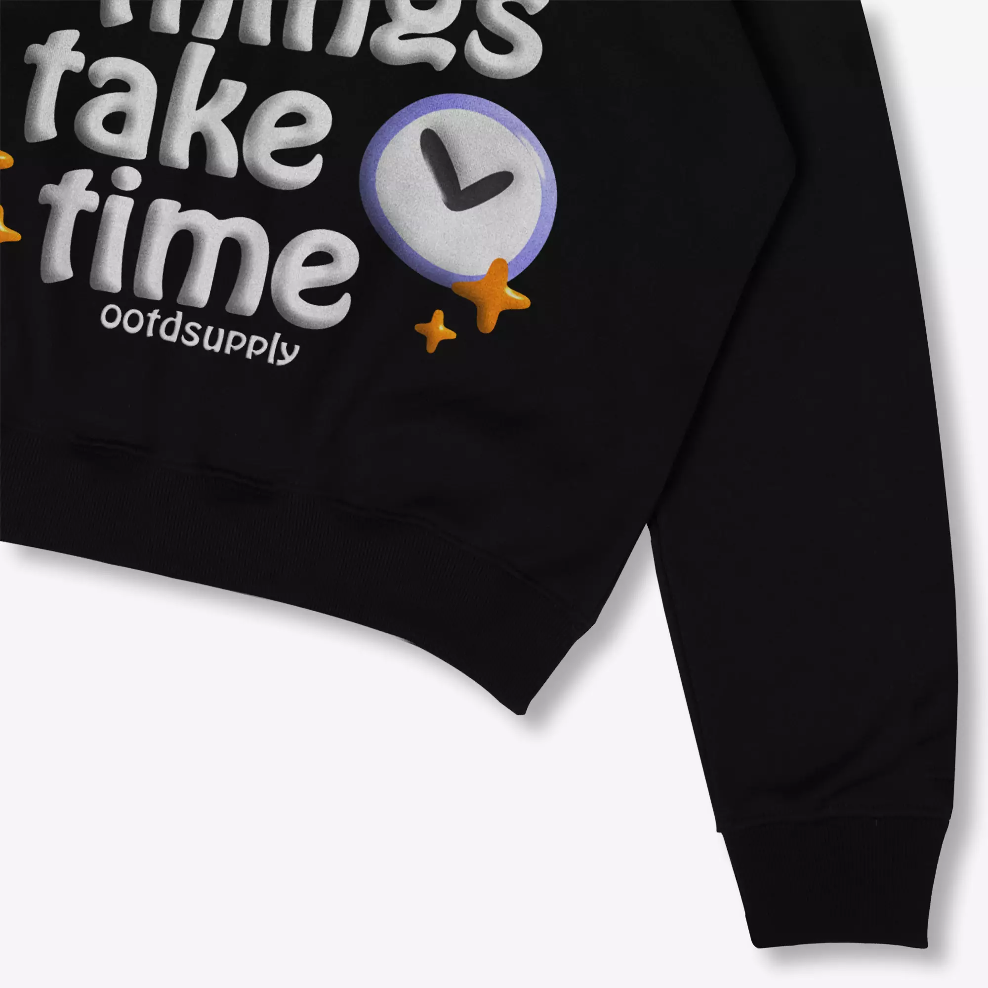 OOTDSUPPLY Hoodie Boxy Fit 375gsm Good Things Black l Hoodie Boxyfit Heavyweight | HDB004