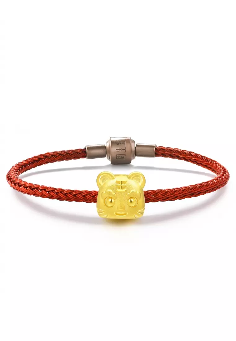 999 24K Solid Gold Tiger Lionhead Shoe Blessing Charm 90049C (Bracelet not included)