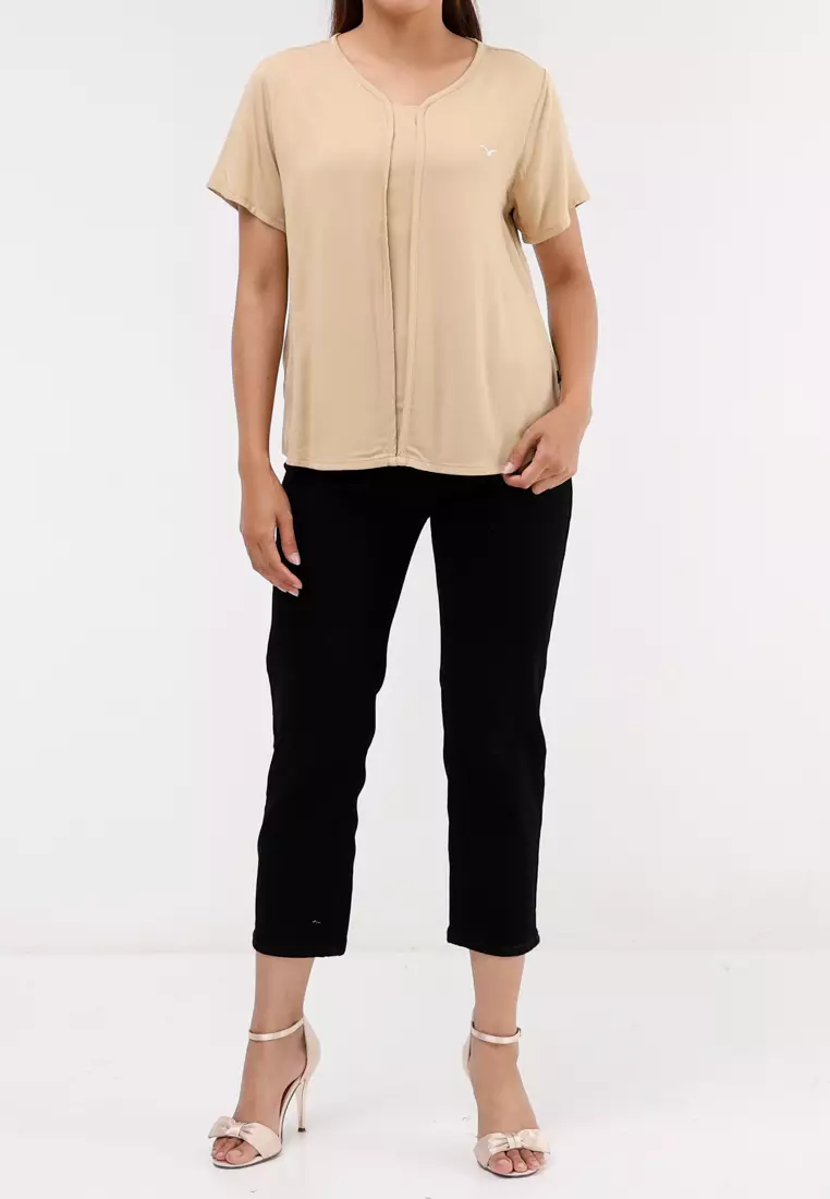 Plain Single Bold Twill Short Sleeve Blouse
