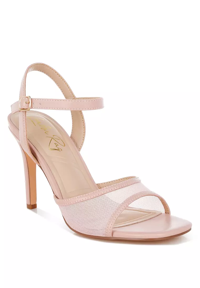 Sepatu hak stiletto ujung persegi warna merah muda