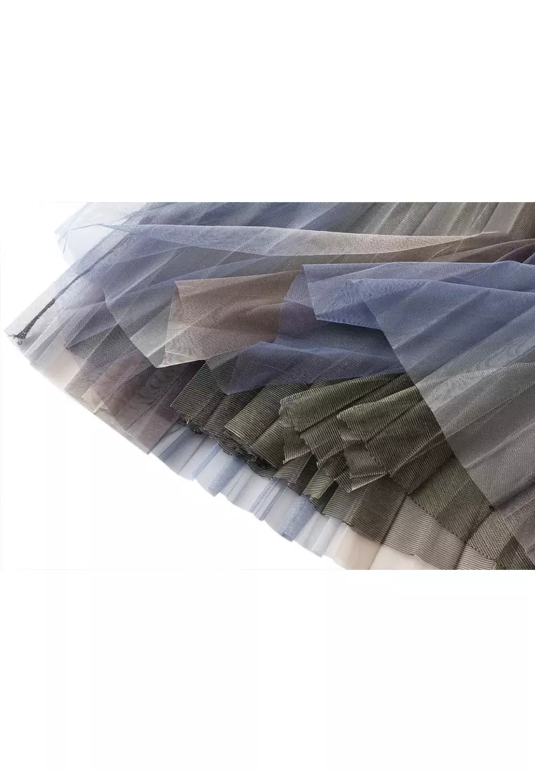 Gradient Rainbow Mesh Maxi Skirt AF0859