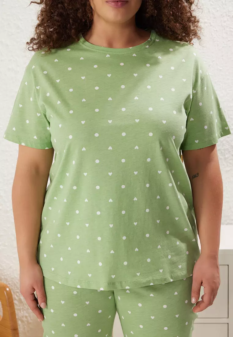 Mint Heart Patterned Knitted Pajama Set TBBSS25AI00023