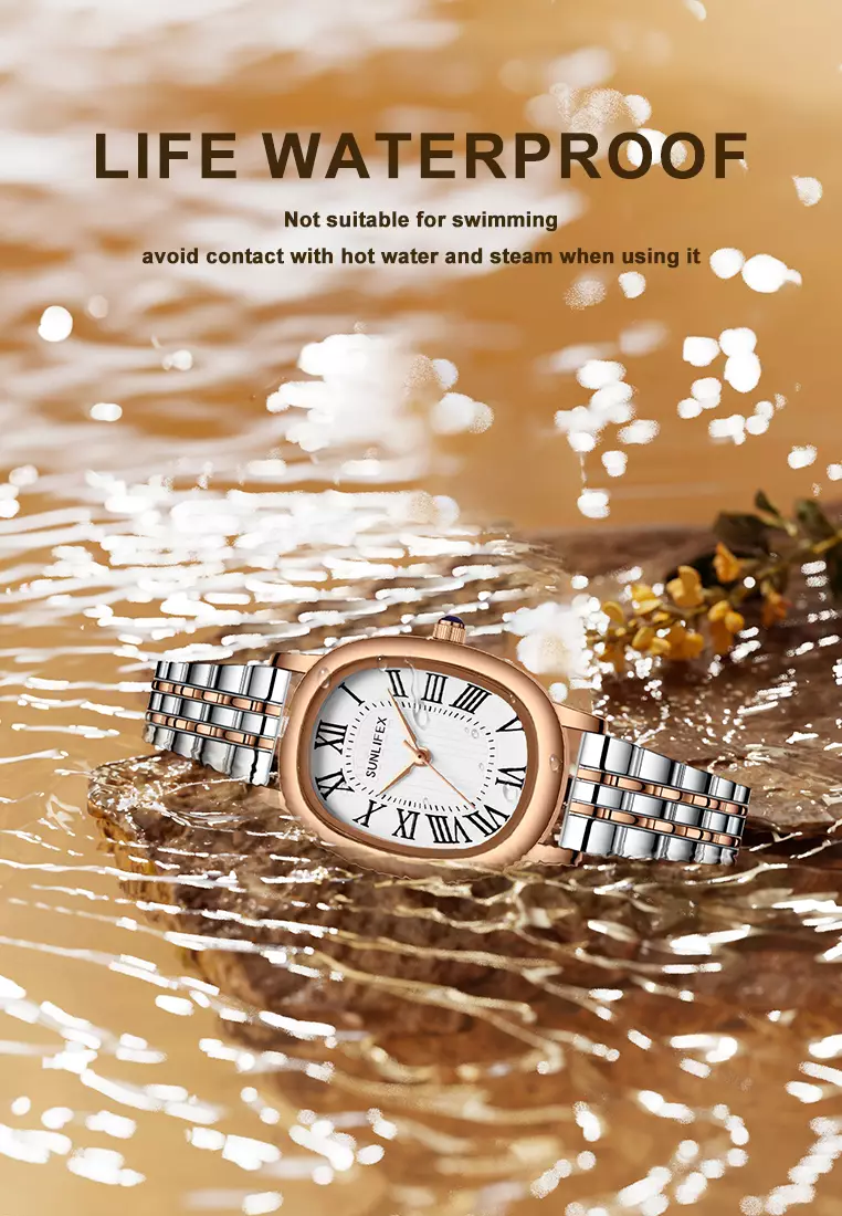 Jam Tangan Wanita Analog Original Korean Tali Rantai Oval Stanless Anti Air Jam Tangan Cewek rosewhite