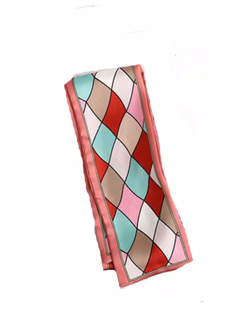 Aksesoris Wanita Diagonal Checks Twilly Skinny Multi purpose Scarf Wanita Peachy Pink& Multi