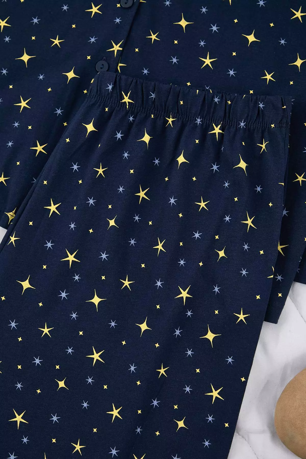 Navy Blue 100% Cotton Galaxy Pattern Shirt-Pants Knitted Pajamas Set Tbbaw26Ai00017