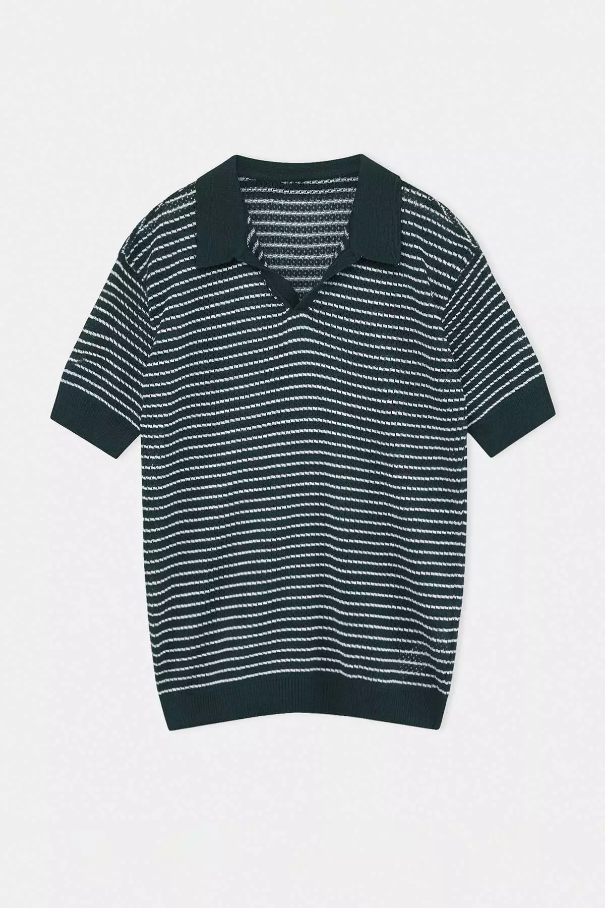 Emerald Green Relaxed Polo Neck Striped Polo Neck T-Shirt Tmnss23Po00026