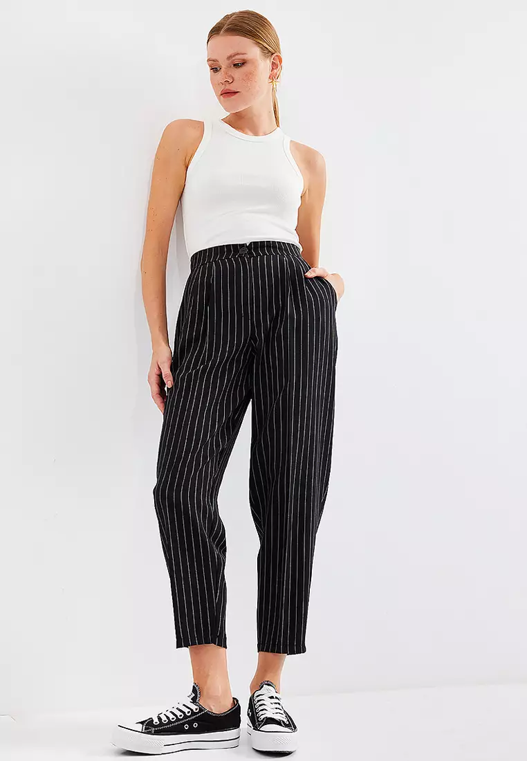 High Waist Striped Trousers