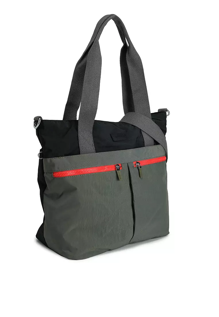 Colour Block Nylon Convertible Tote Bag