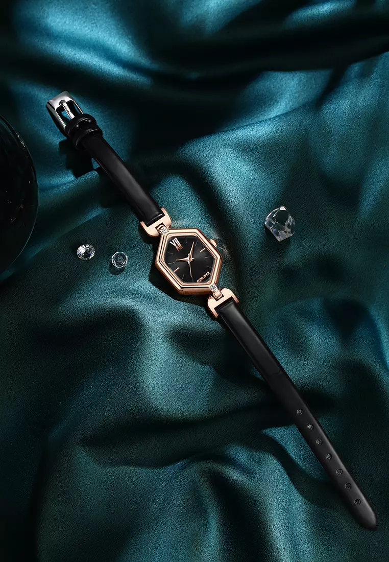 Jam Tangan Wanita Original Anti Air Tali Kulit Square Dial Gaya Korean Jam Tangan Cewek black