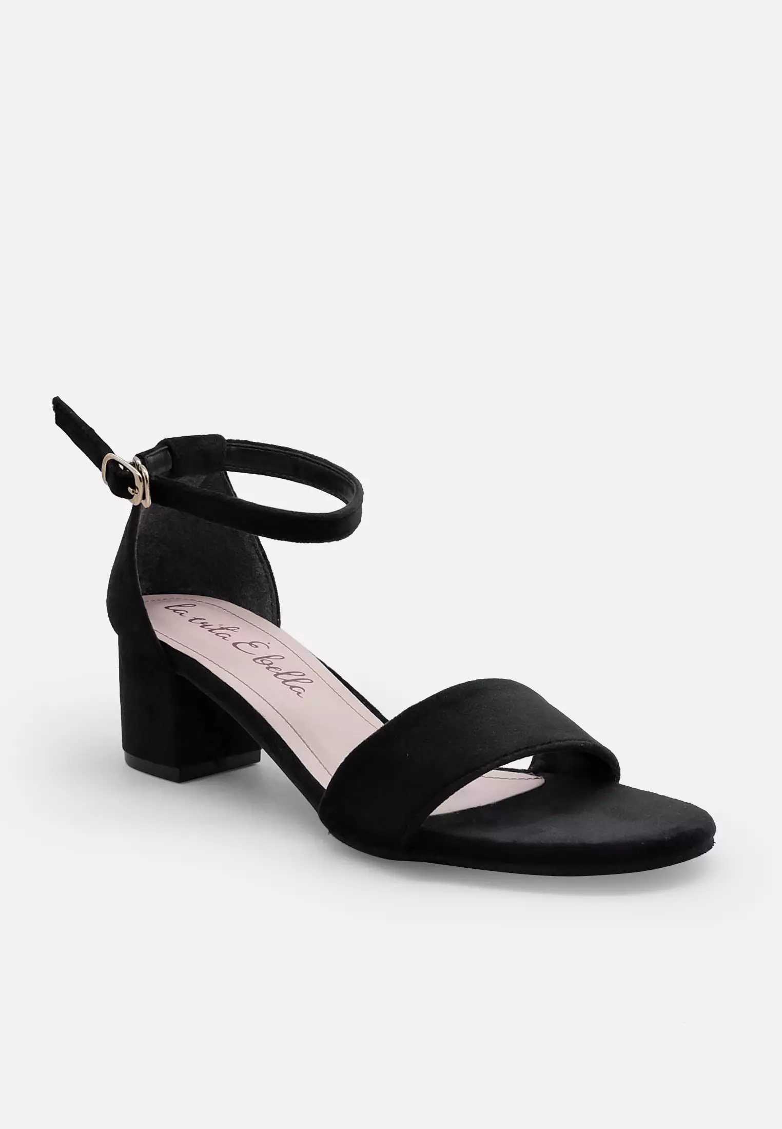 Blanche Ankle Strap Sandal Block Heels Wanita Velvet Suede
