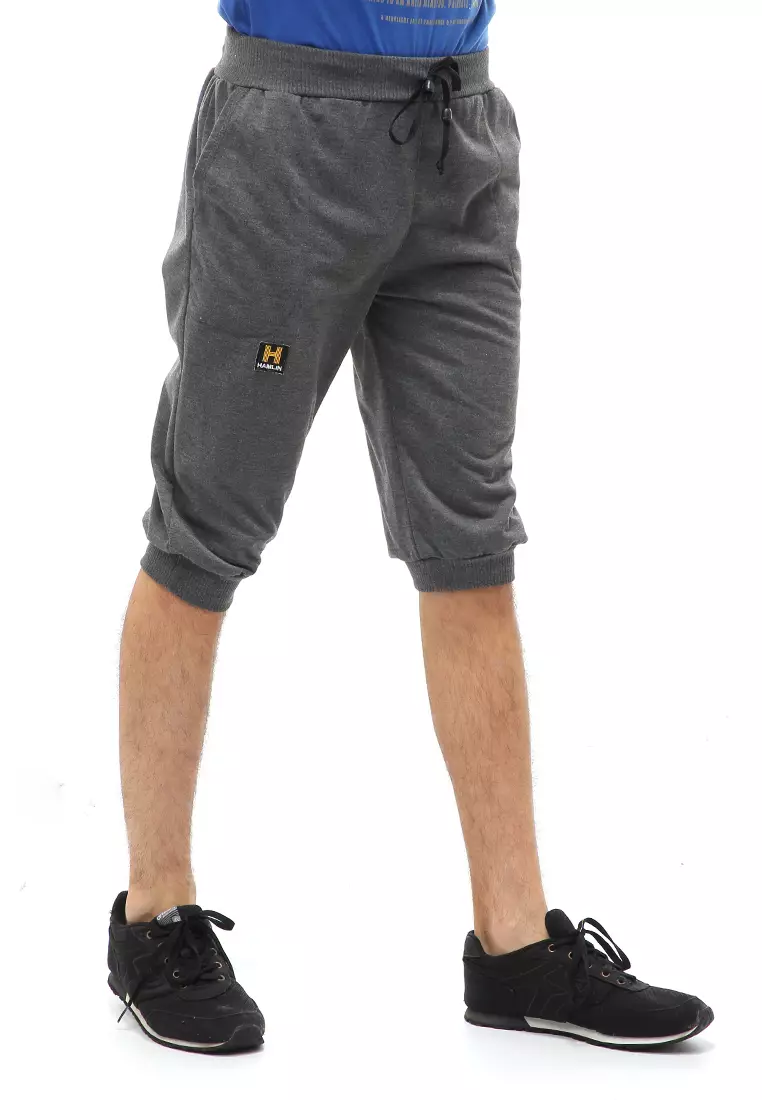 Rishham Short Pants Celana Jogger Pendek Pria Trackpants Material Baby Terry ORIGINAL - Dark Gray
