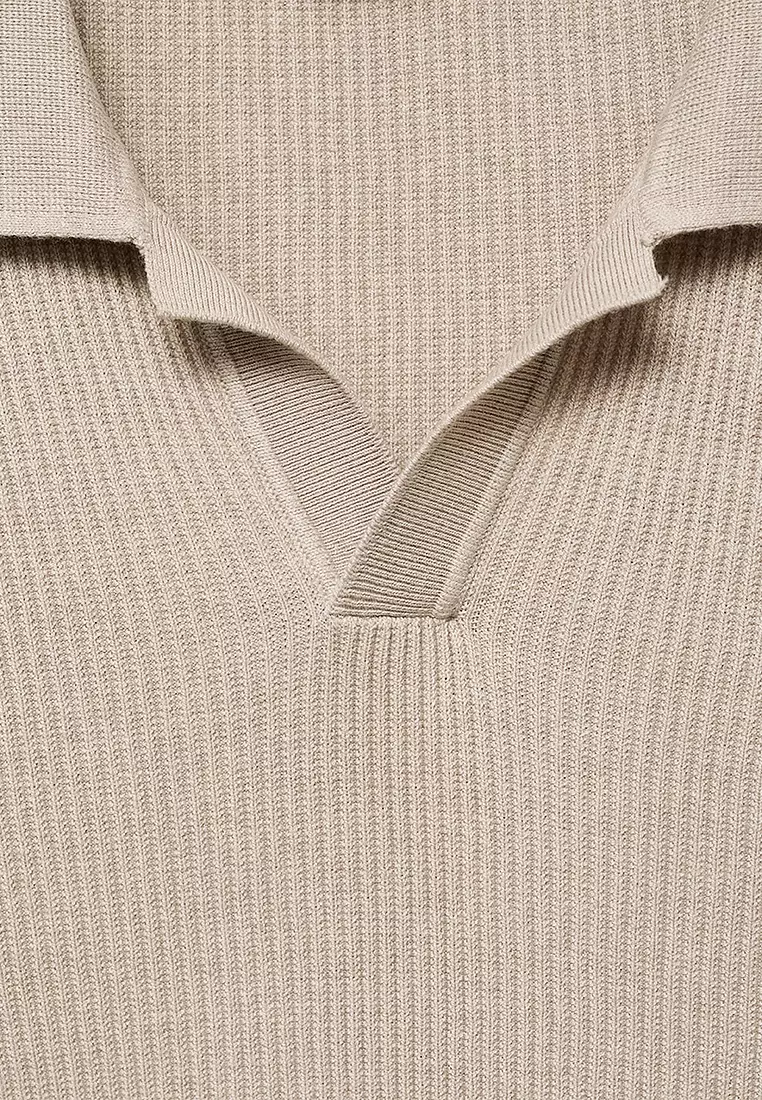 Cotton-Blend Ribbed Polo Sweater