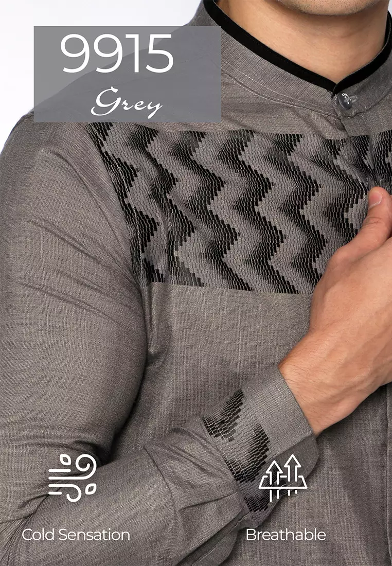 Casella Baju Koko Pria Lengan Panjang Horizontal Design | Koko Lengan Panjang Hadid 9915 Grey