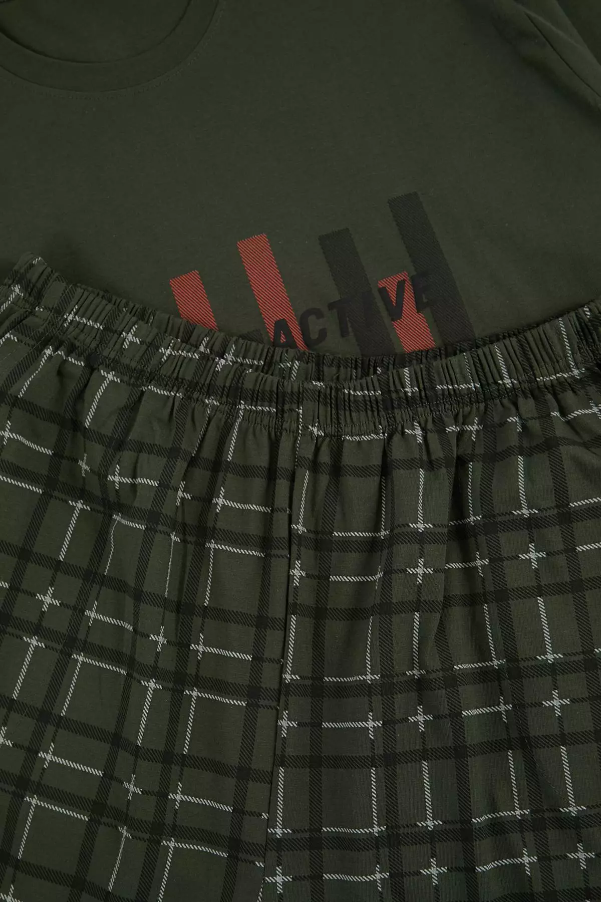 Green Big Size Regular/Normal Fit Printed Bottom Plaid Pattern Pajamas Set Tmnss26Ai00011