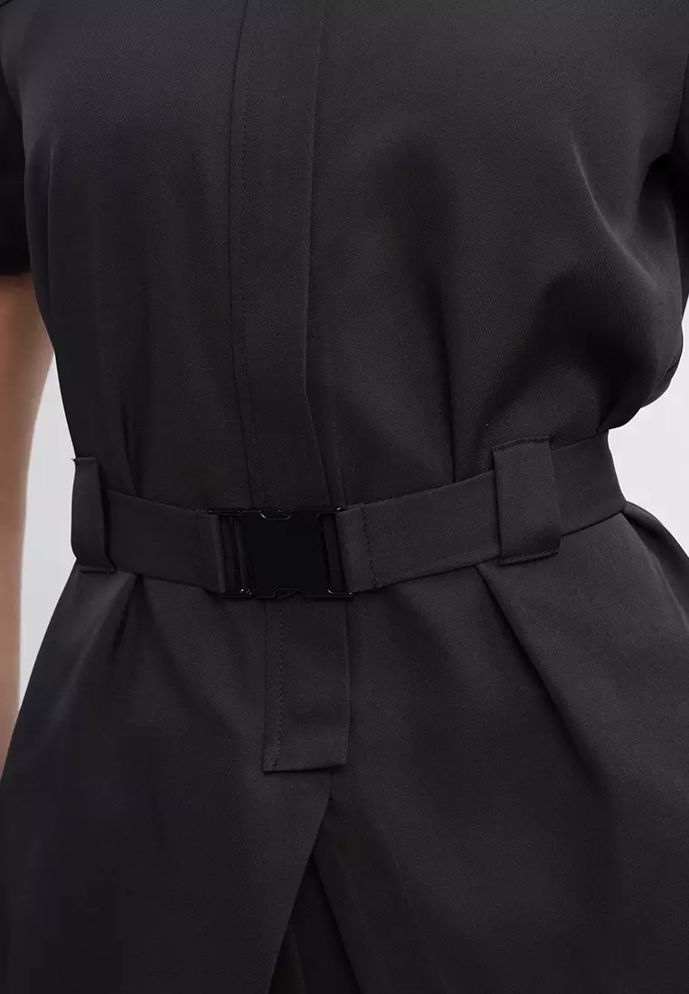 Sophia Belted Collared Top - Short Sleeve Button Blouse