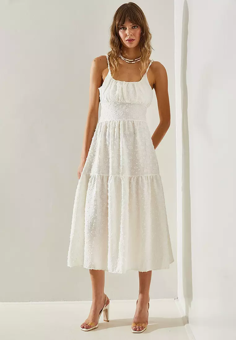 Women's Thin Printed Strap Layered Woven 5616 Dress 60251366