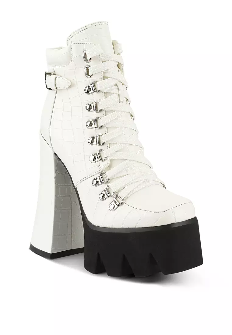 White lace new arrivals up biker boots