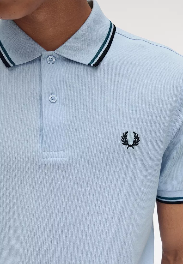 Fred Perry M3600 Twin Tipped Fred Perry Shirt (Light Smoke / Petrol Blue / Navy)