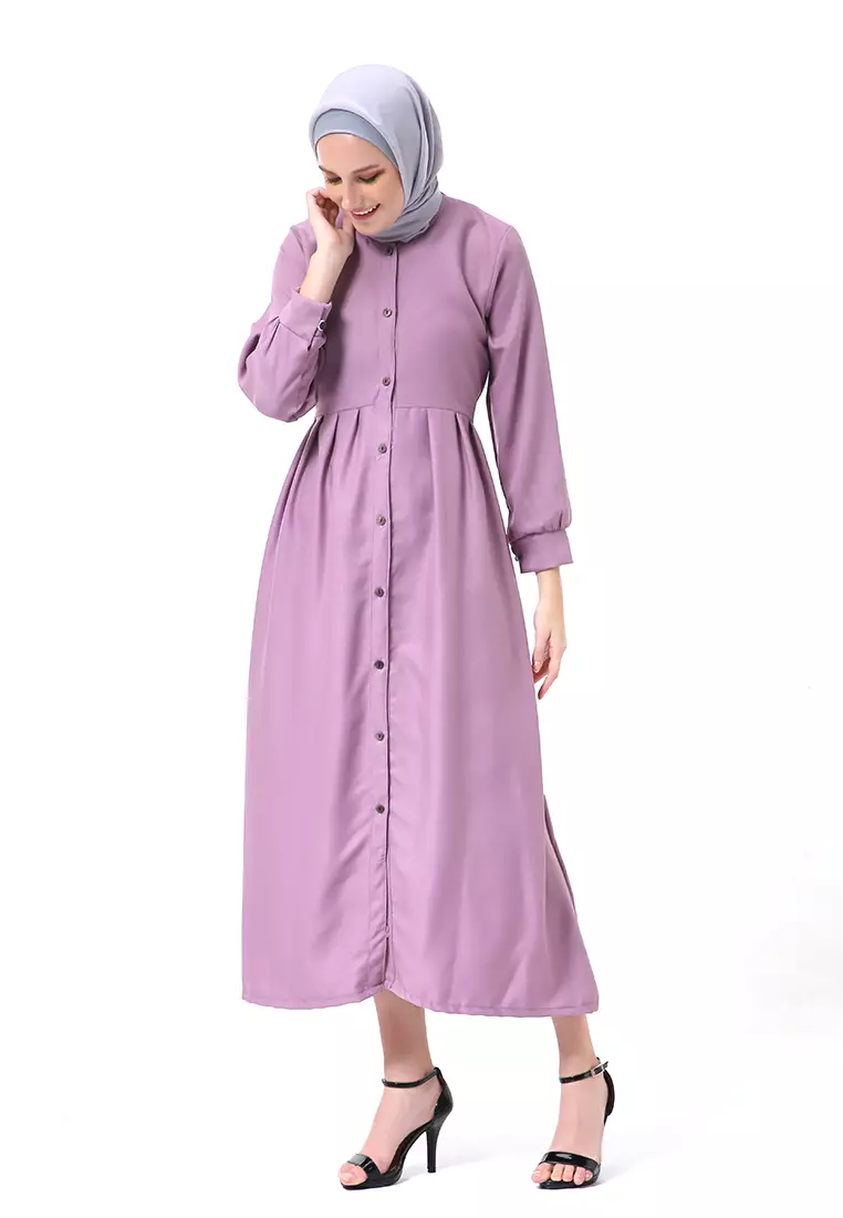 Kiyah Dress Button Muslimah Atasan Wanita Long Sleeve Premium Quality - Lavender