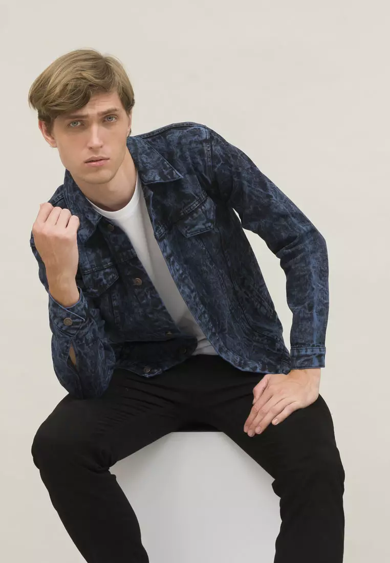 Jaket Jeans Pria Polos Tebal Dilan Denim Biru Dongker Pudar