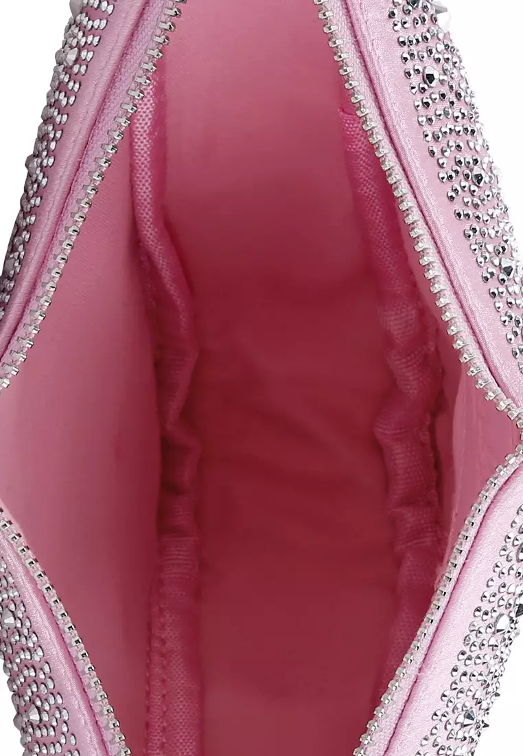 Tas Segitiga Berhias Berlian Imitasi dalam Warna Pink Muda