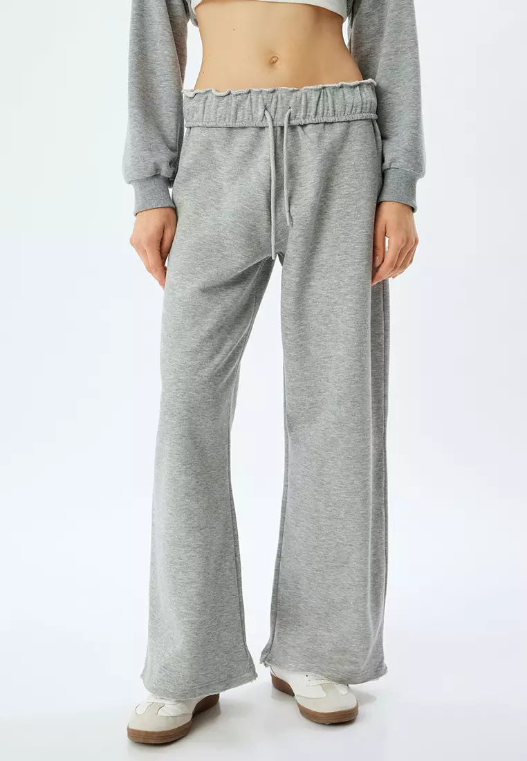 Wide Leg Sweatpants Oversize With Waist Tie And Pocket