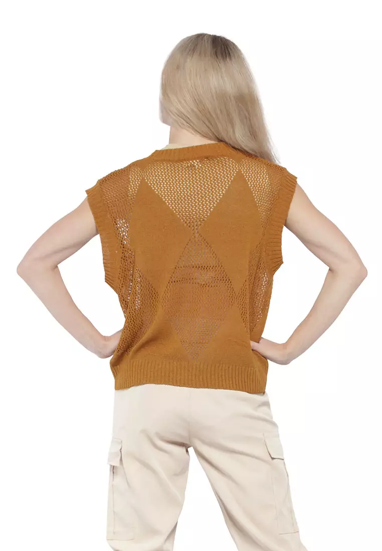 Brown Knitted Sleeveless Top