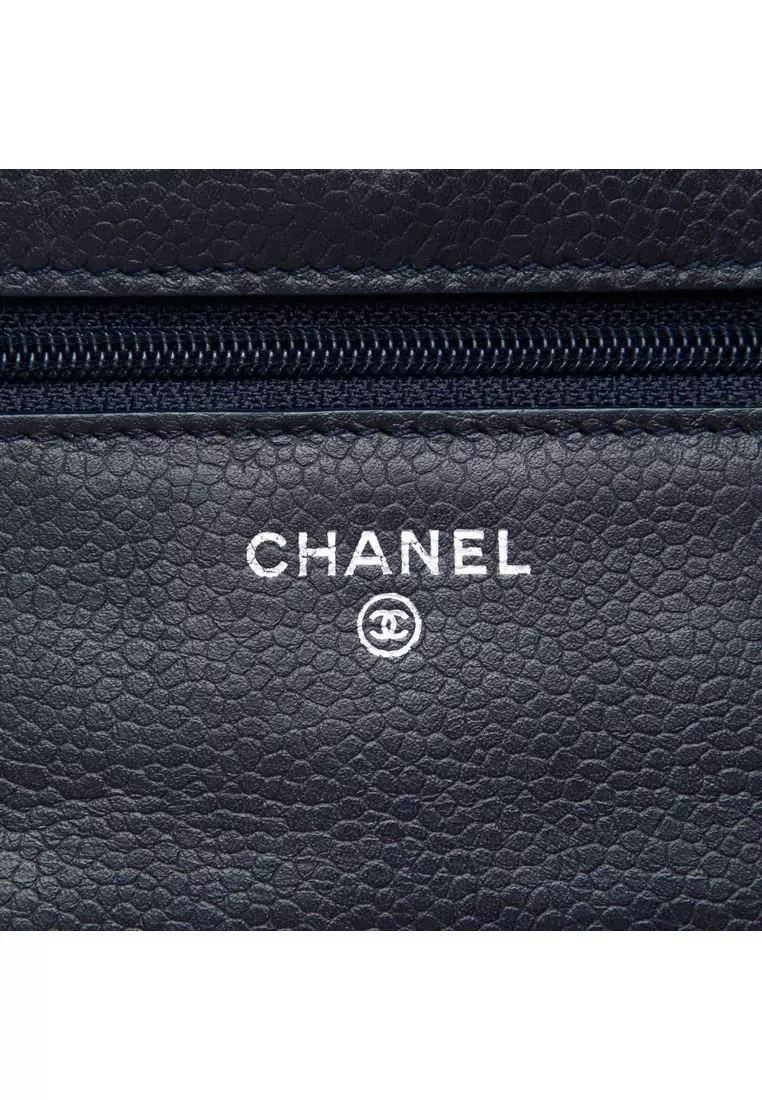 Pre-Loved Chanel Cc Quilted Caviar Wallet On Chain