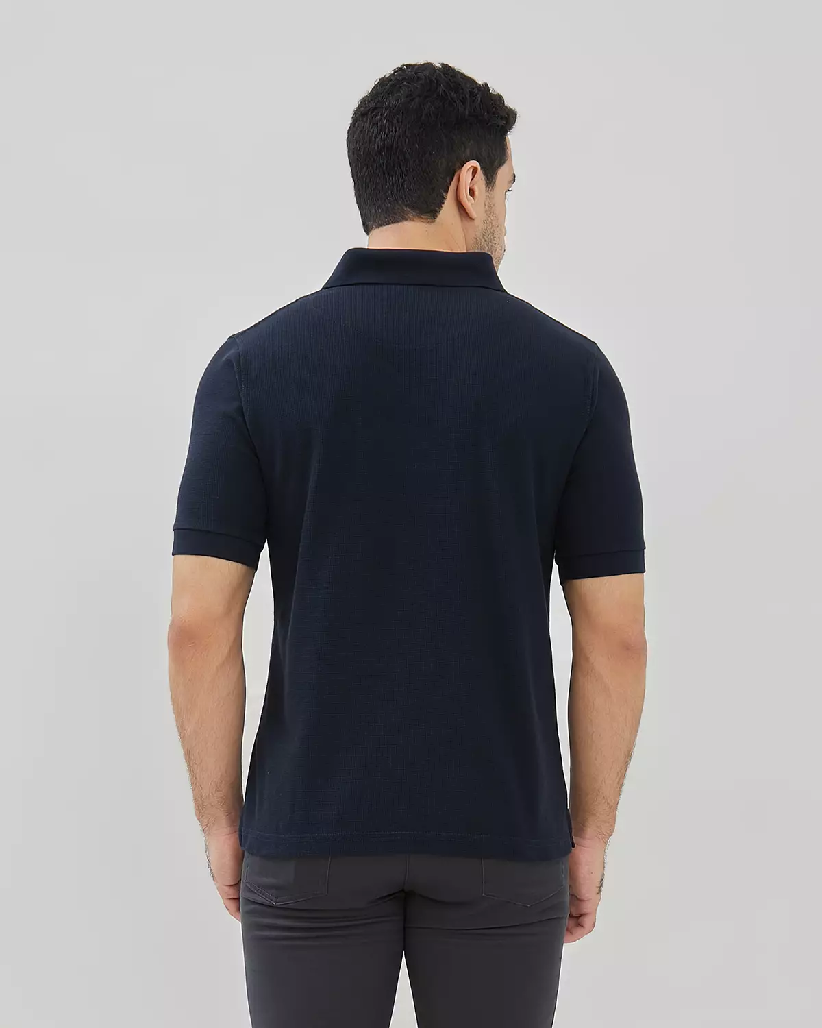 MEN'S BLUE WAFFLE V-NECK POLO SHIRT