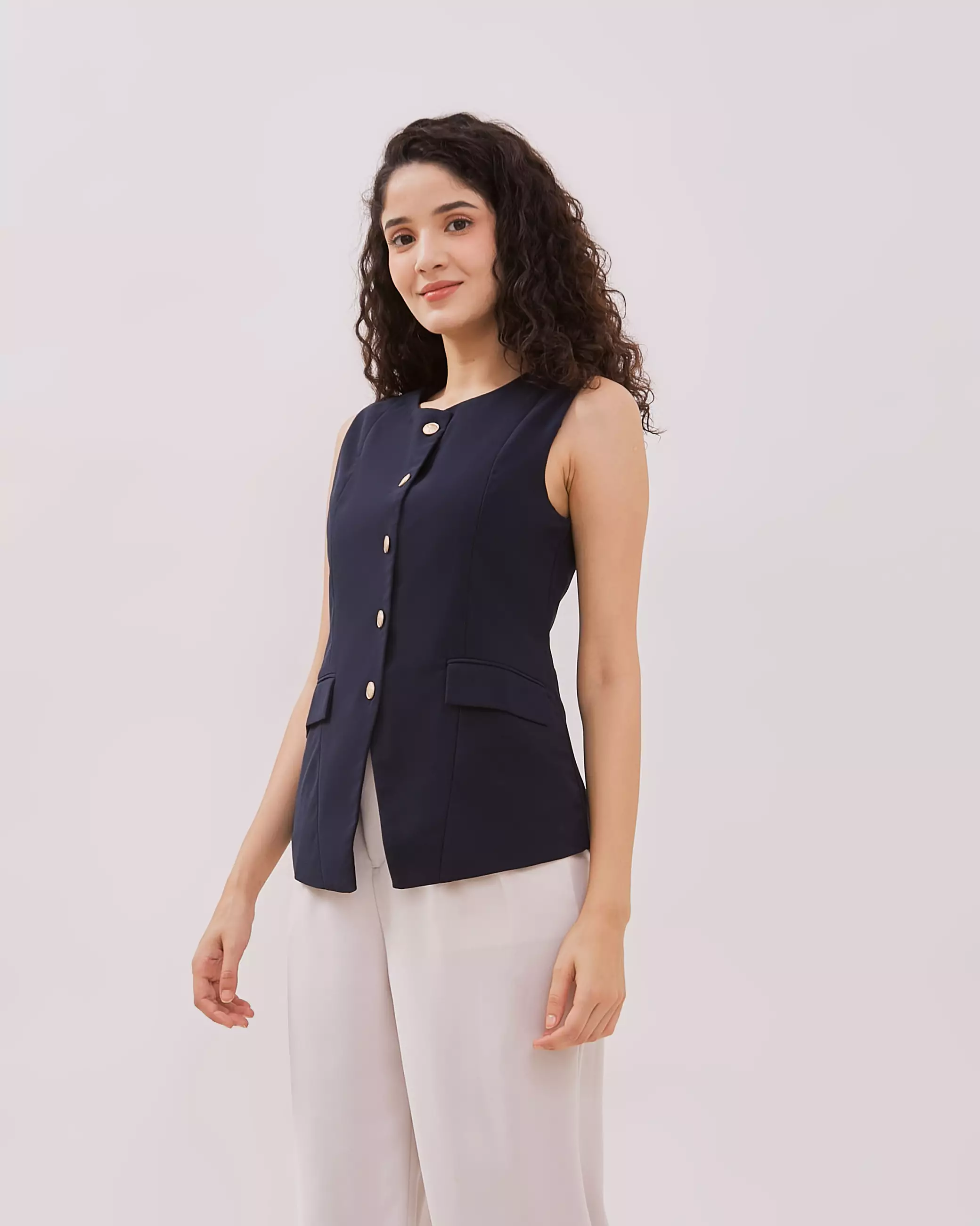 Urban Exchange Aruna Navy Vest Sleeveless - Sleeveless Outer Atasan Vest Navy Warna Navy