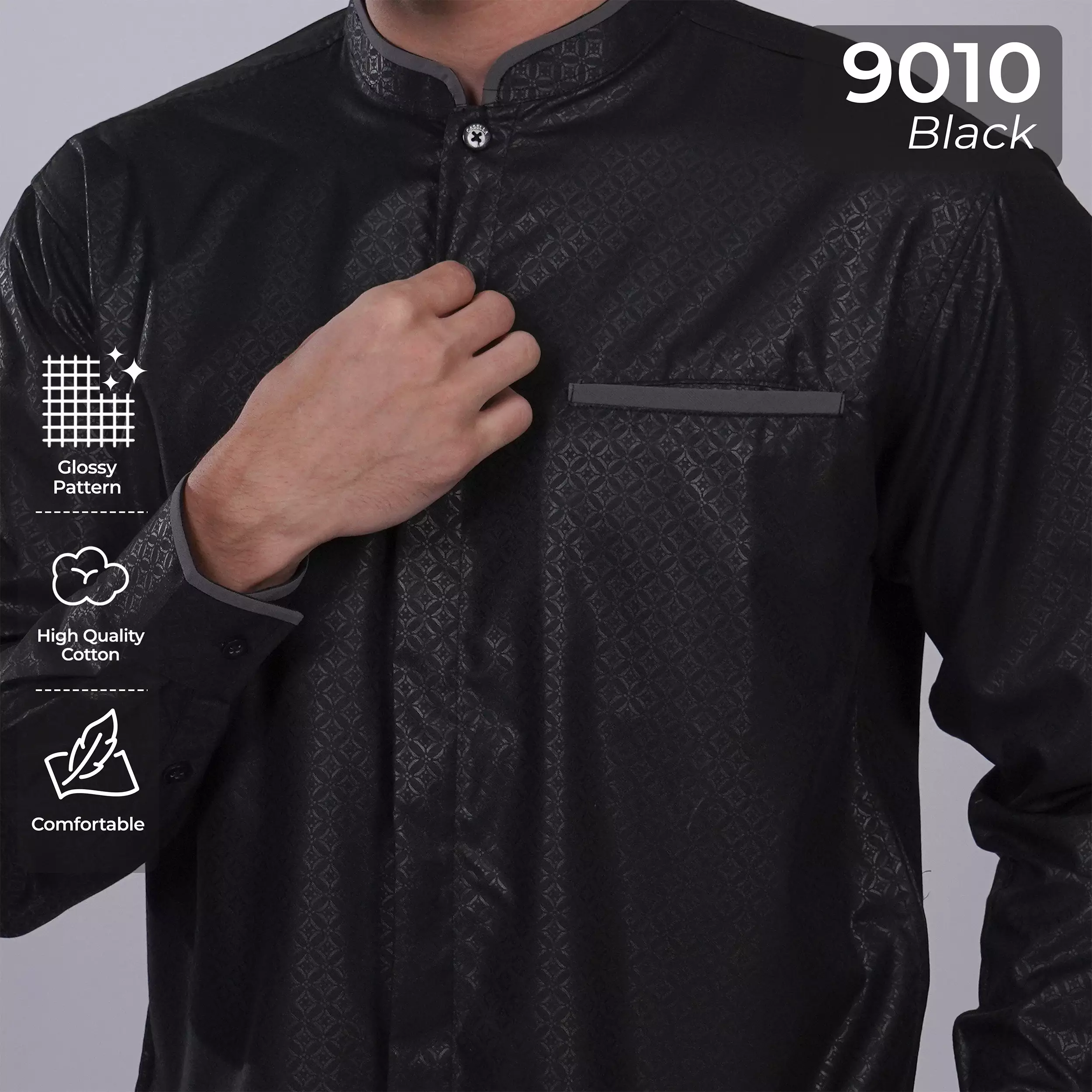 Casella Baju Koko Pria Lengan Panjang| Kemeja Koko Emboss Zayn Series 9010 Black