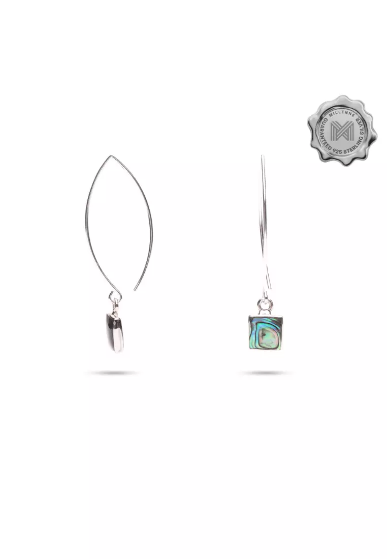 Millennia 2000 Abalone Shell Square Silver Threader Earrings with 925 Sterling Silver