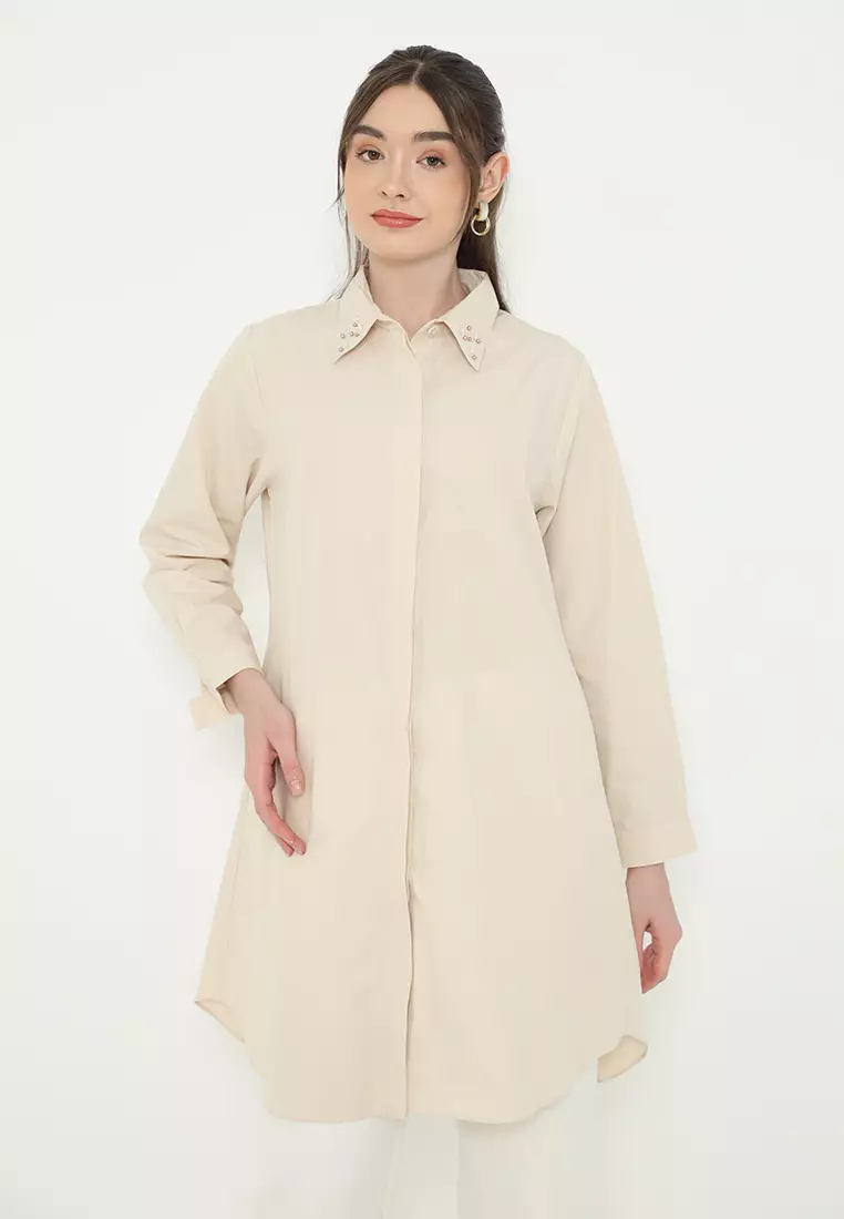 Cream Shirt Cotton With Sequin Details By Brilliant Girl Warna CREAM