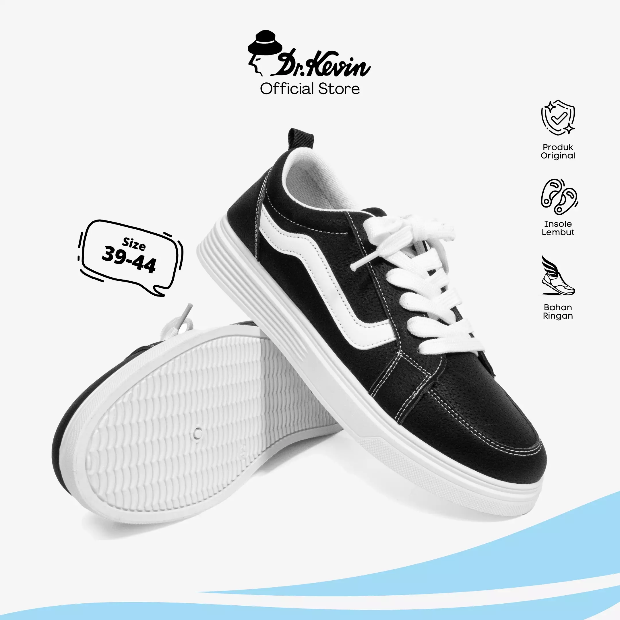 Dr. Kevin Sepatu Sneakers Kasual Pria Kets Seragam Sekolah Kulit 881-009