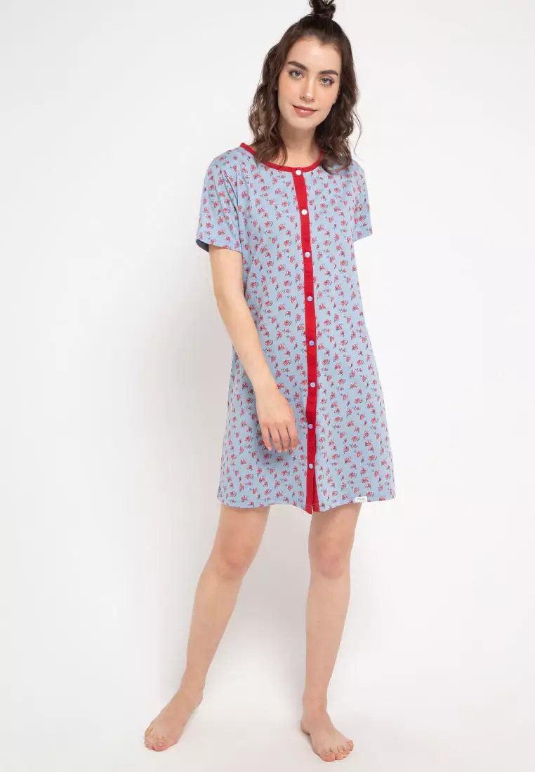 Dress Full Button Flower Sleepwear