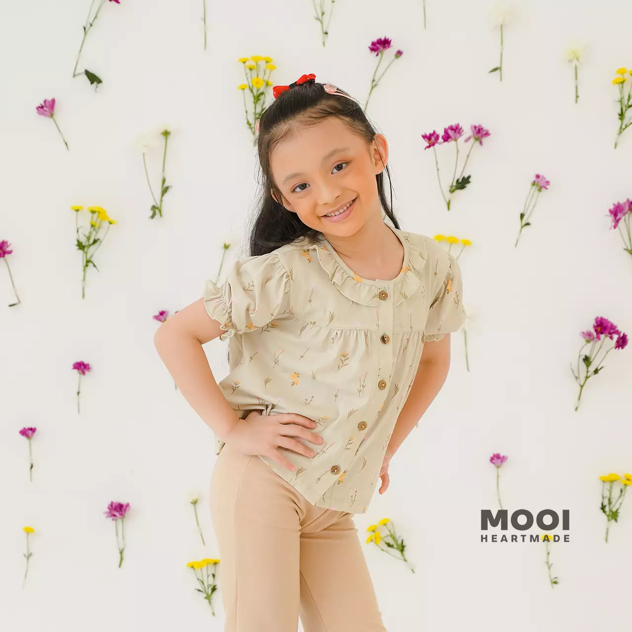 Mooi Atasan Anak Perempuan Daisy Top - Peach Blush