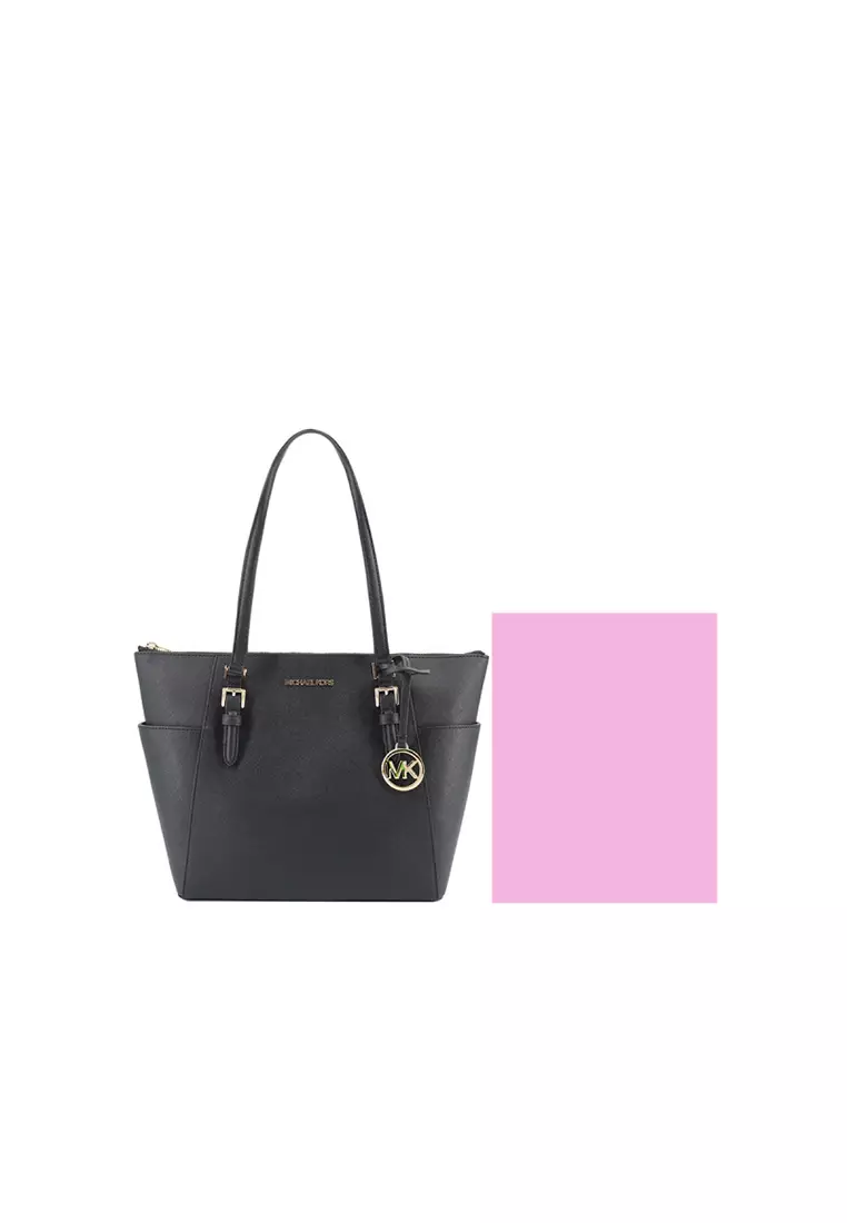 Charlotte Large Saffiano Leather Top-Zip Tote Bag in Black 5T0GCFT7L