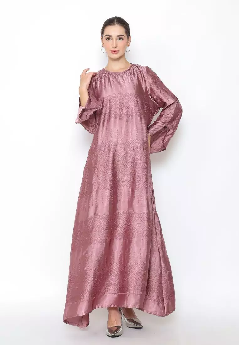 Rinjanie Batik x Senorita - Ungu - Gamis Tunik Bordir Gamis Wanita Modern - Dress Wanita Muslimah - Tunik Bordir Series - GTBB - UG