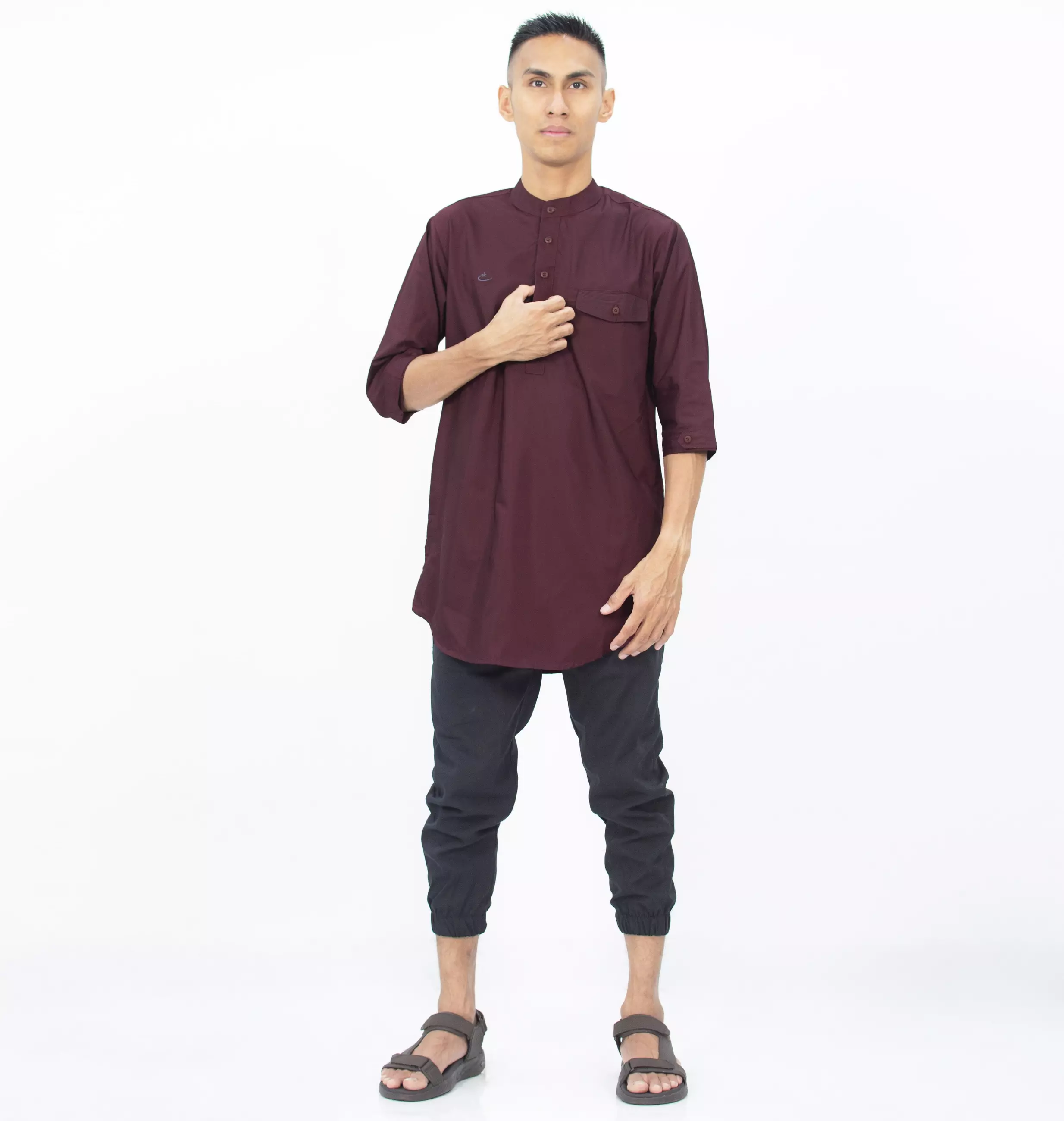 AMMAR Baju Koko Kurta Pakistan Busana Muslim Pria Fashion Muslim Pria Kurta Pria Kemeja Koko - MARUN